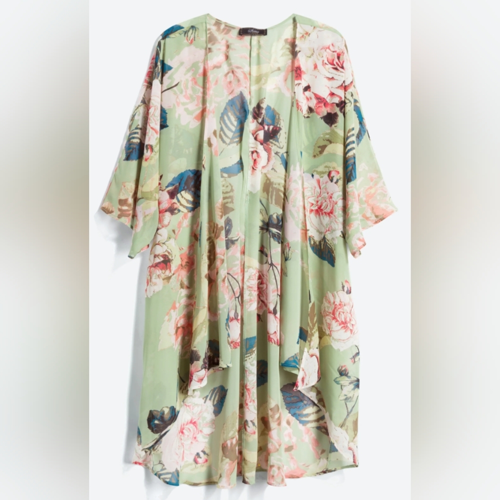 Dolman kimono, 3X green floral print